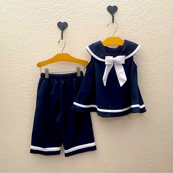 Navy 3-pc Sailor Dress, Cancan Pants & Hat ~ size 24m - Picture 2 of 5